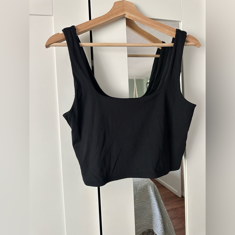 Express Black Ribbed Square Neck Body Contour Crop Tank